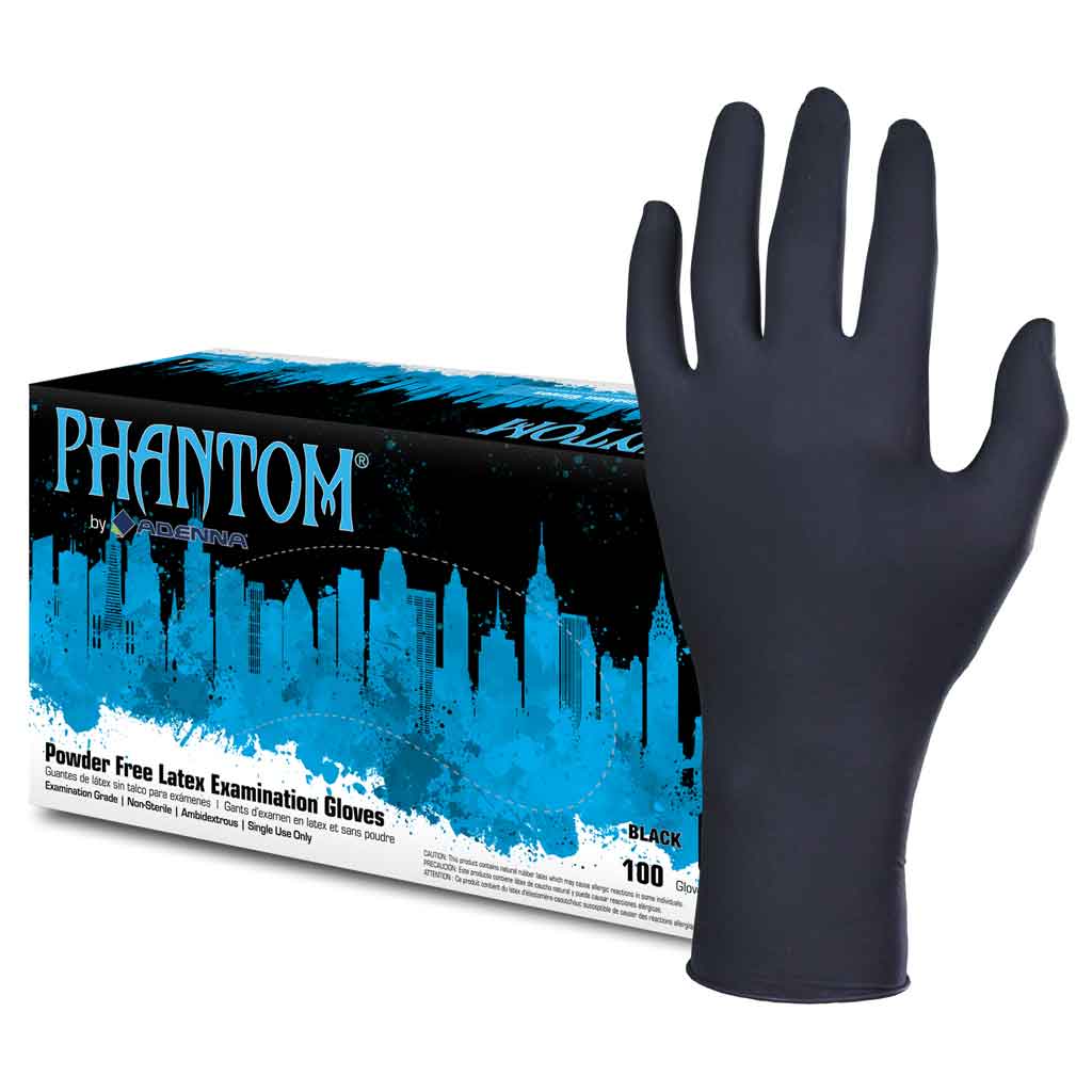 Phantom Powder Free Latex Gloves (Black)(Medium)