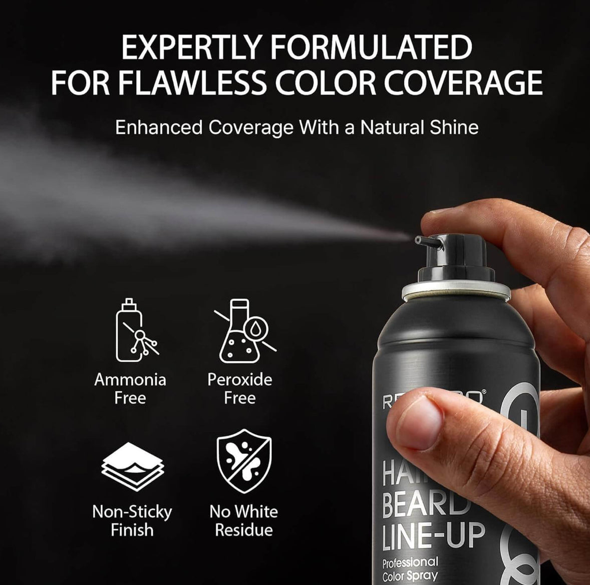 RedPro Groomane Waterproof & Fade-Resistant Professional Temporary Color Spray For Hair, Beards & Lineup (6.6 oz.) (Black)